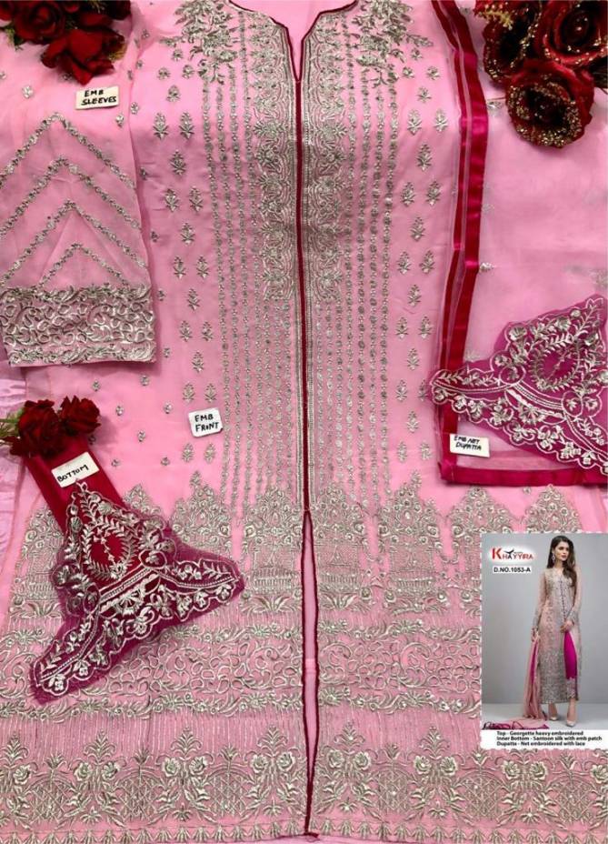 Khayyira Blockbuster 1053  Fancy Festive Wear  Series Faux Georgette With Heavy santoon silk  Embroidery Work  Salwar Suits
